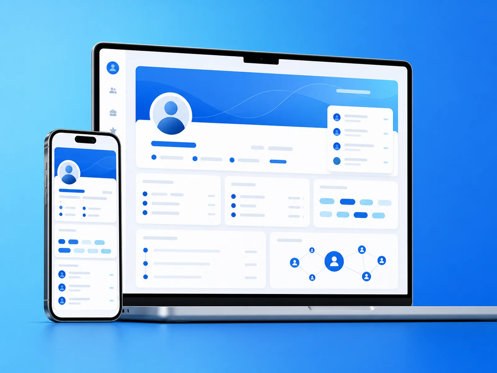 Optimalizált profil — telefon + laptop mockup